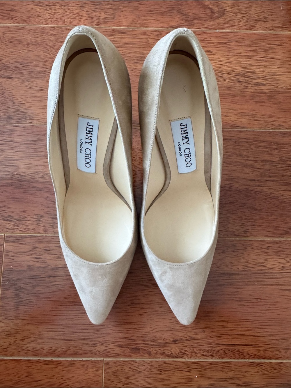 Jimmy Choo Taupe Suede Pointed-Toe Stiletto Pumps - Picture 3 of 7